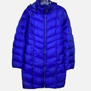 Land’s End Long Quilted Puffer Jacket with Snap on Hood - ROYAL BLUE